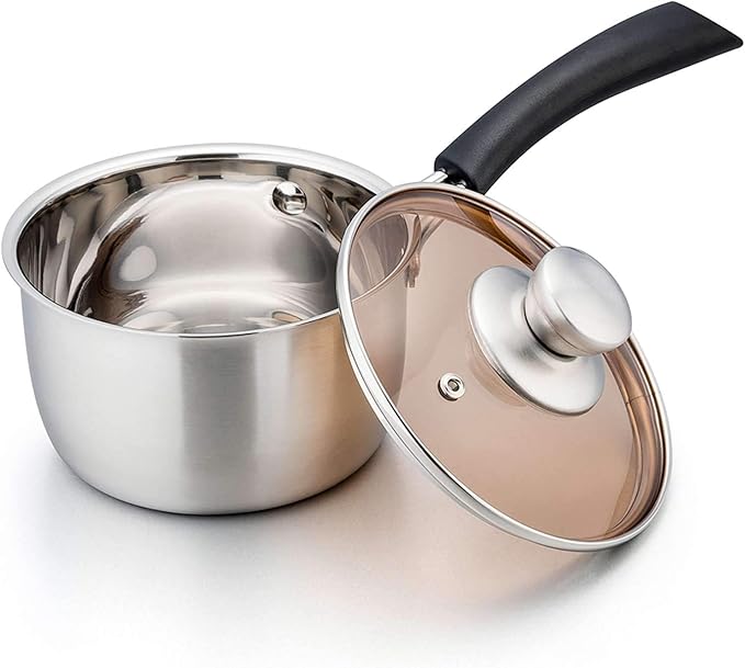 TeamFar 1 Quart Saucepan, Stainless Steel Saucepan with Lid, Small Sauce Pot Milk Pan Cookware for Home Cooking, Non Toxic & Healthy, Easy Clean & Dishwasher Safe
