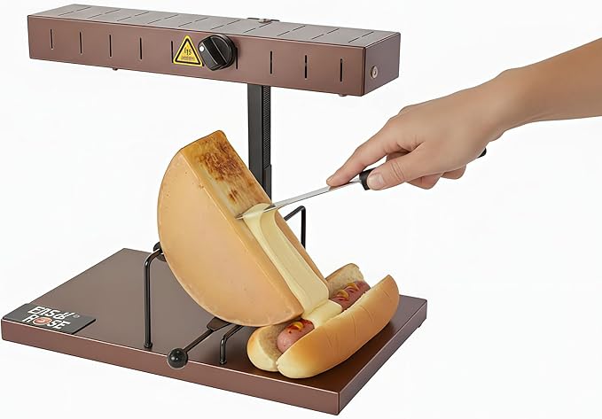 Commercial Electric Raclette Cheese Melter Grill – 850W with Tilt-Release Pan, Rack & Pinion Height Control for Half-Wheels Cheeses Countertop Melt Station for Restaurants & Catering Kitchens