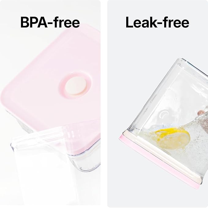 VAKUEN Premium Airtight Food Storage Containers ROSE Pink Lid, 1.0L(1.06qt) x2pcs Container. Patented Double Silicone Lining, 100% Leak Proof, BPA-FREE