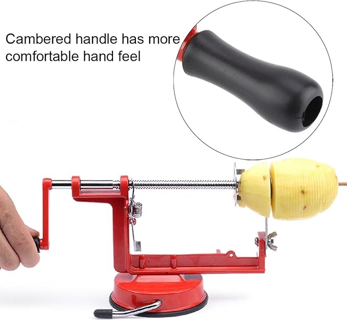Potato Spiral Cutter, Twisted Potato Slicer Stainless Steel French Fry Cutter Hand Crank Curly Fries Potato Cutter with Suction Base for Potato