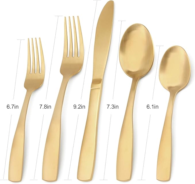 Matte Gold Silverware Set, Bysta 20-Piece Stainless Steel Flatware Set, Kitchen Utensil Set Service for 4, Tableware Cutlery Set for Home and Restaurant, Satin Finish, Dishwasher Safe