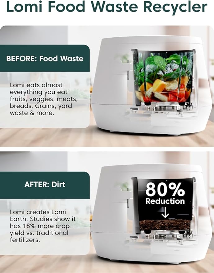 Lomi 1.3 – 3L, Electric Composter (45 Cycles), World’s First Smart Waste That Turns Waste into Natural Fertilizer with a Single Button, Indoor Compost - Kitchen Food Recycler (White, Lomi 1.3)
