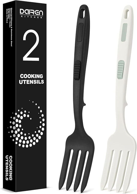 Silicone Flexible Cooking Fork, 11.6 Inch Heat Resistant, Large Non Stick for Mixing, Mashing, Whisking (BW)