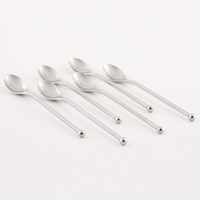 Knork 8-Inch Long Handle Matte Iced Tea Spoon, Stainless Steel Cocktail Stirring Spoons (6 Piece Set), gloss, 151