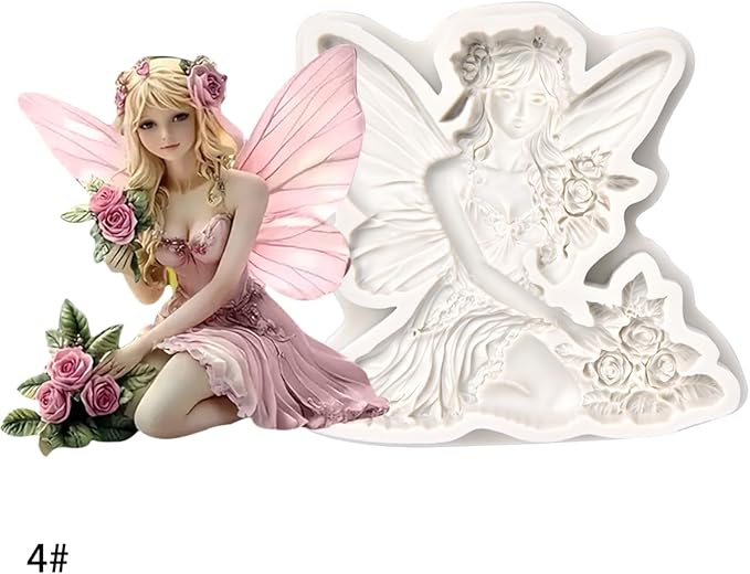 (Four-piece set) Silicone mold of winged girl with spread wings, DIY silicone mold, cake chocolate mold, wedding cake decoration tool, soft candy mold