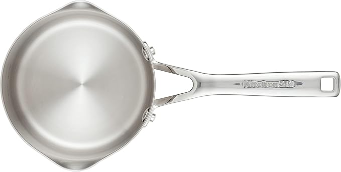 KitchenAid 71026 3-Ply Base Brushed Stainless Saucepan with Pour Spouts, 1.5 Quart -Brushed Stainless Steel