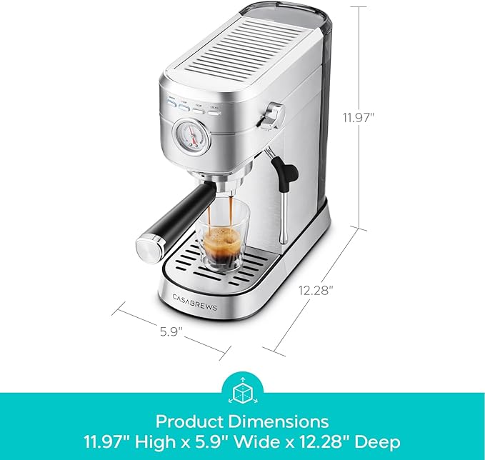 CASABREWS CM5418 Espresso Machine 20 Bar, Compact Espresso Maker with Steam Milk Frother, Stainless Steel Coffee Machine with 34oz Removable Water Tank for Cappuccino, Latte, Silver