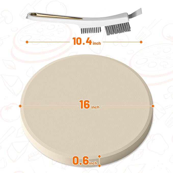 Large Pizza Stone Set,Heavy Duty 16" Pizza Stone for Oven and Grill with Stone Brush,Large Baking Stone for Pizza, Bread