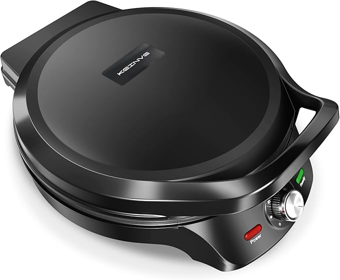 1500W Electric Griddle, 2-in-1 Indoor Griddle and Pizza Maker with 30-Min Timer and Auto Shut-Off, 12" 180° Open for BBQ, Steak, Burgers, Salmon, Veggies, and More