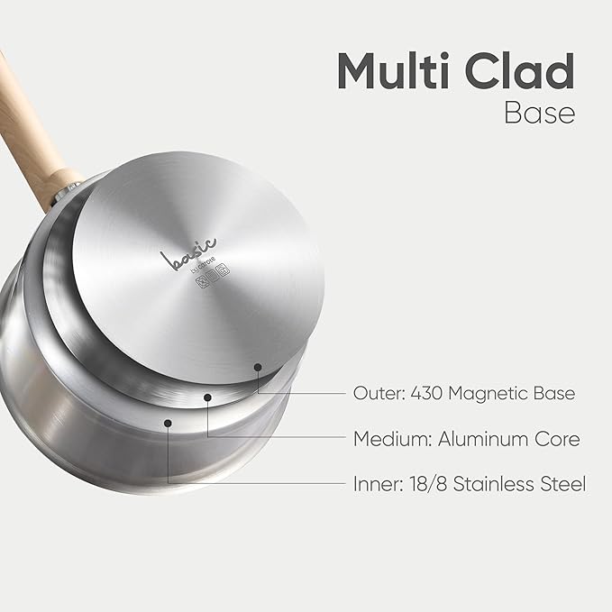 CAROTE 3.5Qt Stainless Steel Sauce Pan Set with Lid, 3-ply Base, Non-Toxic PTFE & PFOA Free Saucepan, Induction Cookware Set, Small Kitchen Pots, Stay-Cool Handles