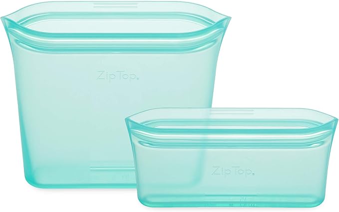 Zip Top Reusable Food Storage Bags | 2 Bag Set [Teal] | Silicone Meal Prep Container | Microwave, Dishwasher and Freezer Safe | Made in the USA