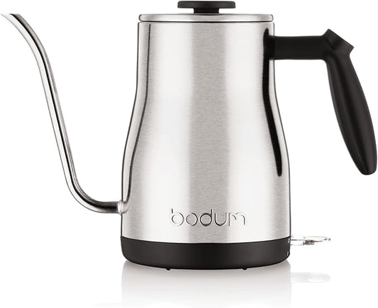 Bodum 34oz Bistro Gooseneck Electric Water Kettle, Pour Over Coffee & Tea, Brushed Stainless Steel