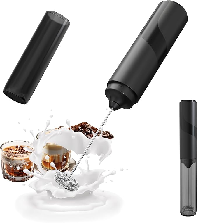 CIRCLE JOY Portable Milk Frother Hanheld, Battery Operated Electric Coffee Frother Wand Drink Mixer for Matcha Lattes Cappuccino, Kitchen Gifts, Black