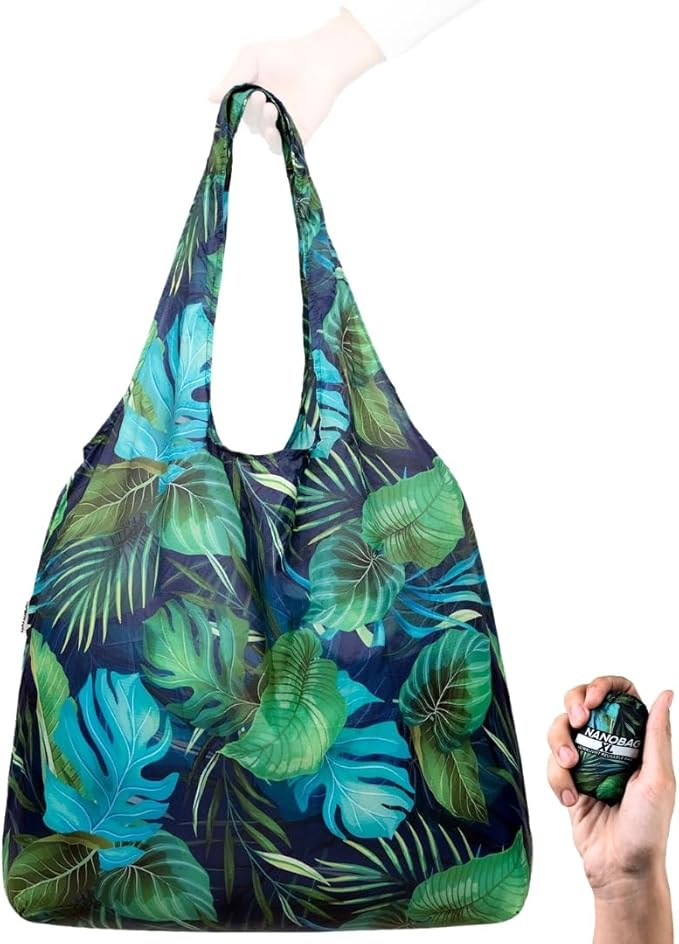 Nanobag Ultra-Lightweight Heavy Duty Foldable Tote for Women & Men, Reusable Grocery & Travel Bag, Packable Collapsible Compact Market Essential (XL Forest)