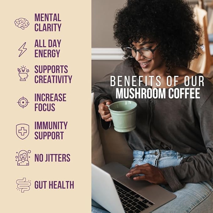 Grateful Earth Mushroom Coffee, Coconut Instant Coffee with Lion’s Mane Mushrooms, Chaga, Turmeric, L-Theanine, Cinnamon, Super Brain Blend For Energy & Immune Support, Dairy & Gluten Free, 20 Packets