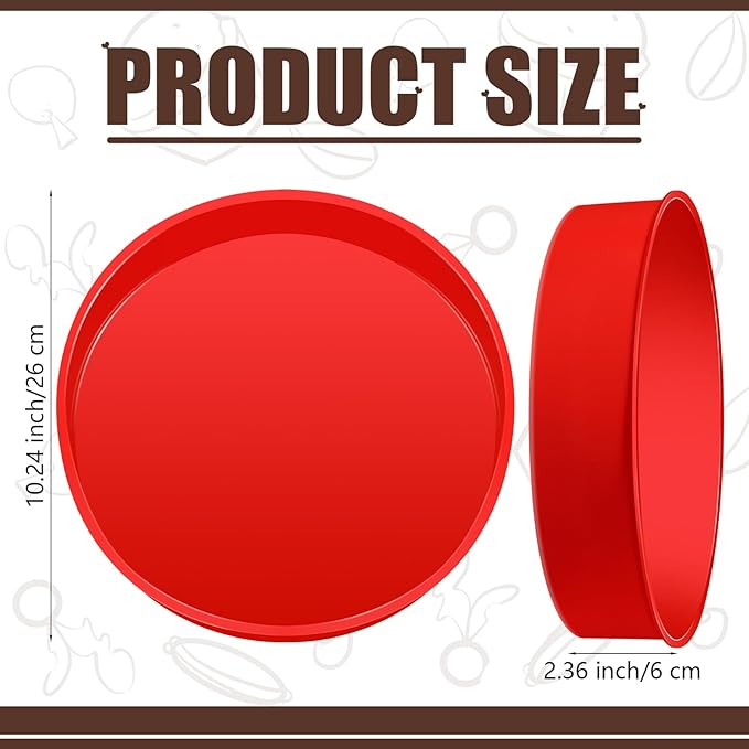 2 Pcs Silicone Cake Pan Round Baking Cake Molds Non-stick Quick Release Suitable for Cheesecake Puddings Party Favors(Red,10 Inches)