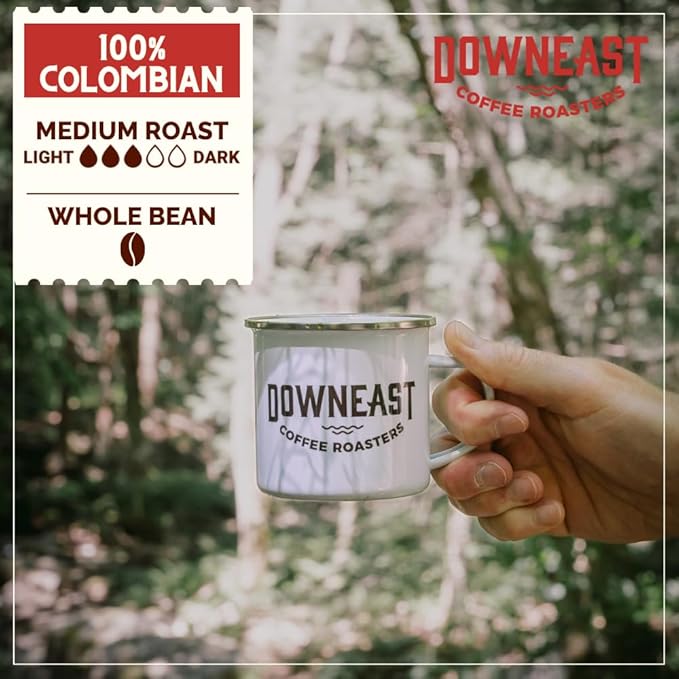 Downeast Coffee Roasters Whole Bean Coffee - 100% Colombian, Medium Roast, 100% Arabica Coffee - Dark Chocolate and Ripe Fruit Notes - Select Central and South American Highlands (2lb Bag)