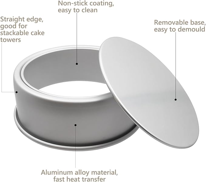 Aluminum Round Cake Pans, 3pcs Nonstick Baking Pan with Removable Bottom 4/6/8 Inches Cheese Cake Mold Straight Edge for Wedding Birthday Anniversary or Party Event