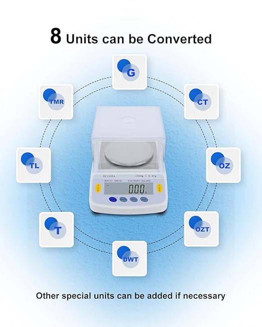 Precision Lab Scale 1000gx0.01 Gram Resolution, 10mg LCD Lab Analytical Scale/Kitchen Scale/Medicine Scale/Industrial Scale/Gold Scales（Support Printing）