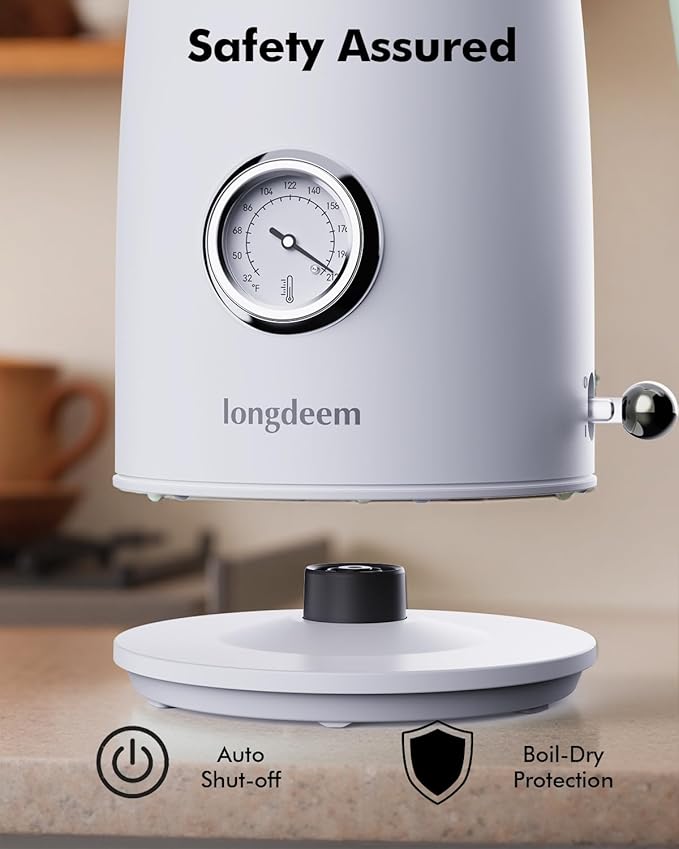LONGDEEM 1L Small Electric Kettles Stainless Steel, Portable Travel Mini Hot Water Boiler Heater, Cool Touch Teapot, Auto Shut-Off & Boil-Dry Protection for Cooking, Business Trip and More, White