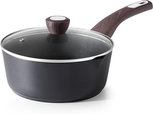 SENSARTE Nonstick Sauce Pan with Lid, 3.0 Quart Saucepan with Double Spout, Multipurpose Large Cooking Pot, Non toxic Kitchen Sauce Pot, Non stick Saucier Pan, Induction Comptable, PFOA Free