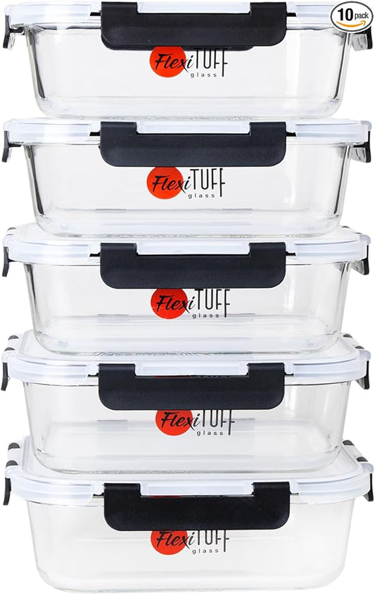 10pcs set Food Storage Container (5 Airtight and 5 Lids) | BPA Free, Leakproof Lids, Dishwasher, Microwave & Freezer Safe | Containers for Kitchen - Clear