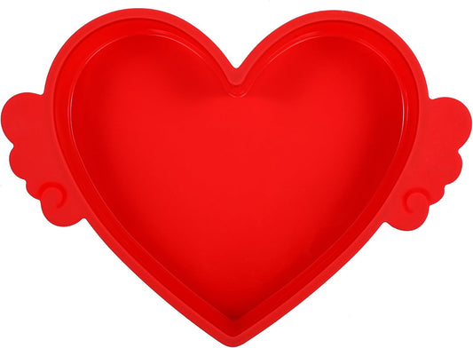 10 Inch Heart Shaped Cake Pans with Metal Reinforced Frame Silicone Heart Cake Pan for Valentine's Day Nonstick Large Silicone Heart Molds for Baking (Red, 1 Pc)