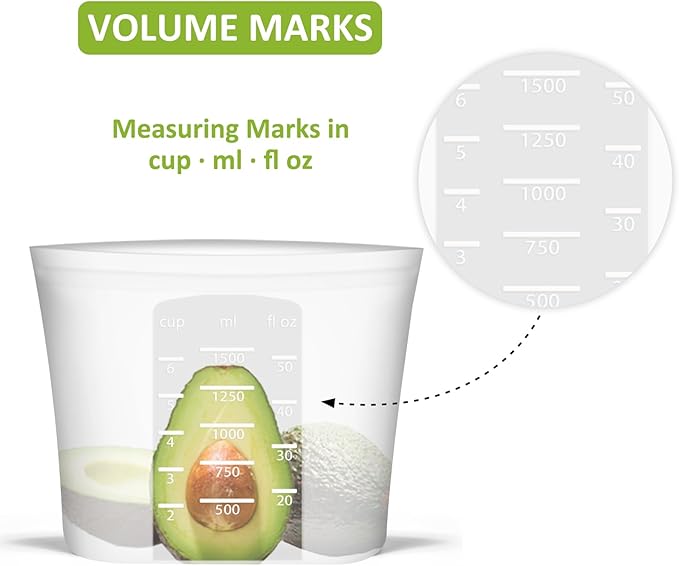 Reusable Storage Bag, 8 Pack 100% Silicone Food Storage Bags Stand Up Silicone Zip Lock Bags for Food Container, Freezer Microwave Oven Dishwasher Safe, 4 Medium 2 Small 2 Extra Small, Translucent