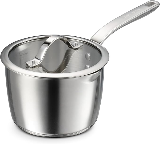 Tramontina Tempo Tri-Ply Base Stainless Steel 2-Quart Small Sauce Pan with Glass Lid, Induction-Ready Saucepan, Oven-Safe, Dishwasher-Safe