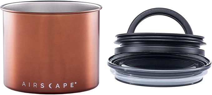 Planetary Design Airscape Stainless Steel Coffee Canister | Food Storage Container | US Patented Airtight Lid | Push Out Excess Air Preserve Food Freshness (Small, Brushed Copper)