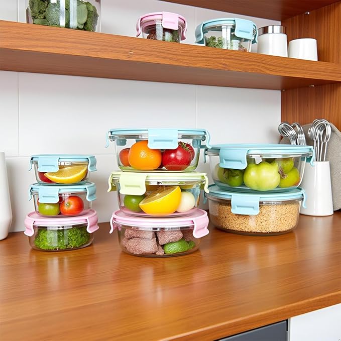 12OZ Round Glass Food Storage Containers With Lids, 1.5 Cup Round Meal Prep Containers with Lid BPA-Free, Small Glass Food Bowl for Soup Leftover, Microwave, Dishwasher, Freezer Safe-4 Pack