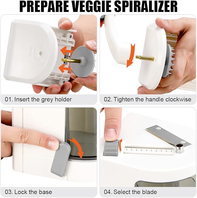 Vegetable Spiralizer 4-IN-1 Rotating Blade Veggie Spiralizer Zucchini Noodle Maker with Strong Suction Cup Spiral Vegetable Cutter Slicer - White