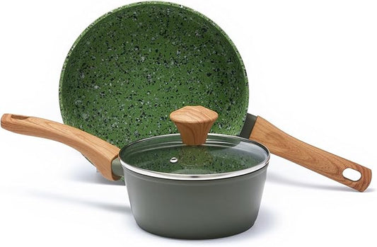 2-Piece Nonstick Cookware Set, 8.5 Inch Frying Pan & 1.43QT Saucepan with Lid | PFAS & PFOA Free Non-Toxic Coating | Induction Compatible, Dishwasher Safe | Pots and Pans Set for Beginner Kitchen