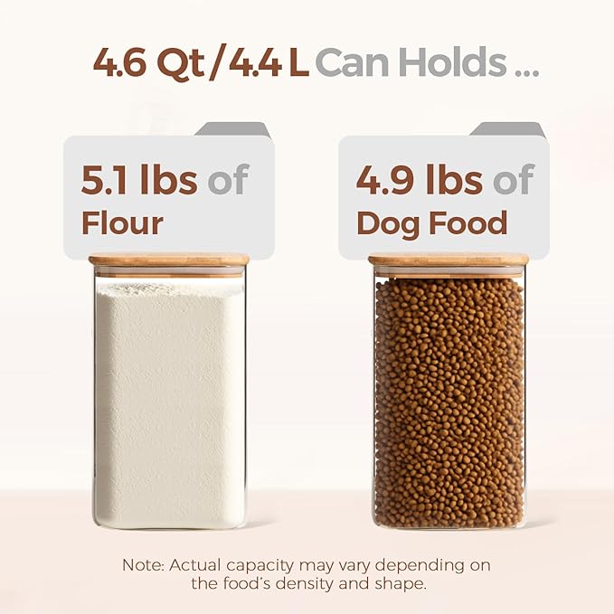 ComSaf 1.2 Gallon Wide Mouth Flour Sugar Storage Containers 2 Pcs, 4.6 Qt Glass Storage Containers with Lids, Large Pantry Glass Jar with Lid, Big Jars for Rice, Flour, Sugar, Cereal, Cookie, Coffee