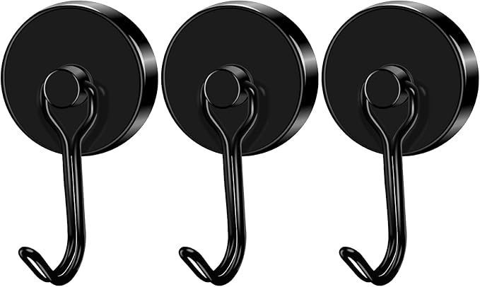 LOVIMAG Hooks, 110lbs+ Magnetic Magnet Hook 2025 Cruise Cabin Ship Essentials Heavy Duty Strong Refrigerator Fridge Hanging for Classroom Beach Vacation Kitchen Grills Home Mug Hanger (3 Pack), Black