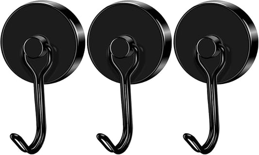LOVIMAG Hooks, 110lbs+ Magnetic Magnet Hook 2025 Cruise Cabin Ship Essentials Heavy Duty Strong Refrigerator Fridge Hanging for Classroom Beach Vacation Kitchen Grills Home Mug Hanger (3 Pack), Black