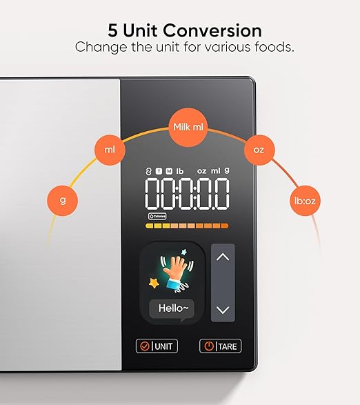 Smart Nutrition Food Scale with TFT Display, Tracks Calories, Fat, Carbs & Protein, Works with App for Daily Reports, 50 Built-in Foods, 23 Nutrients, Digital Kitchen Scale for Meal Prep