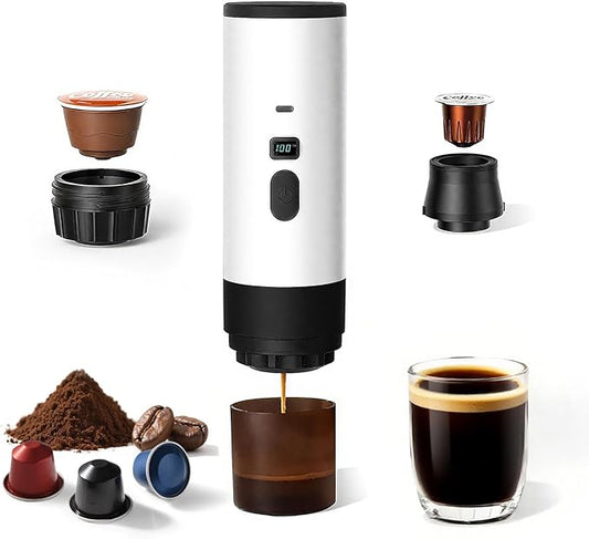 Portable Coffee Maker Espresso Machine with 7800mAh Battery & Digital Display, Self-Heating Travel Coffee Maker for Camping, Car, USB-C Compatible with Ground Coffee & NS Capsules RV Hiking Office