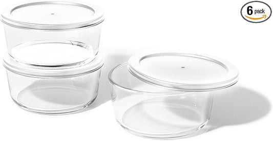 6-Piece Glass Food Storage Containers Set (3 Containers + 3 BPA-Free Lids) | 4-Cup, Leakproof | Microwave, Freezer, Oven & Dishwasher Safe | Ideal for Meal Prep & Pantry Organization