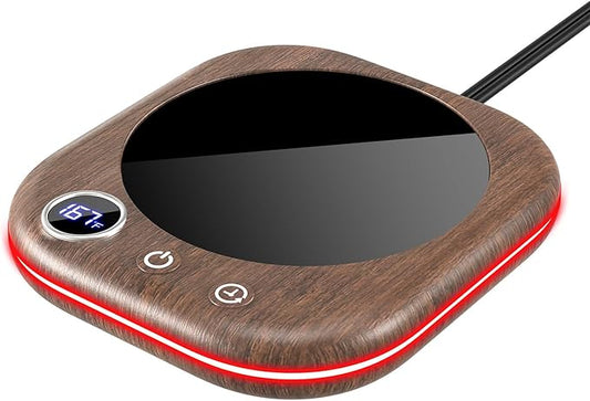 MQUPIN Mug Warmer, Coffee Mug Warmer for Desk- 3 Temp (113℉/131℉/167℉), 4 Hours Auto Off, Candle Warmer Plate with 1-12 Hours Timer, Coffee Accessories Keeping Beverage Warmer(Wood Grain)