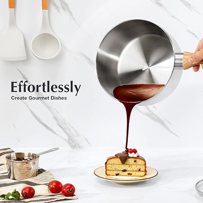 KOCH SYSTEME CS Stainless Steel Saucepan, 1 Quart Saucepan with Lid & Heat-resistant Bakelite Handle, Tri-ply Bottom Steel Sauce Pan with Lid, Induction Ready, Stainless Steel Pot 1QT