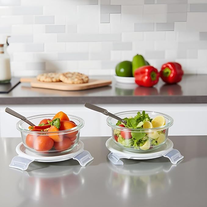 12 OZ Round Glass Food Containers With Lids, 1.5 Cup Small Glass Containers With Lids and Spoons for Office Lunch,Small Round Meal Prep Bowls for Oven, Fridge, Dishwasher safe (4 Pack)