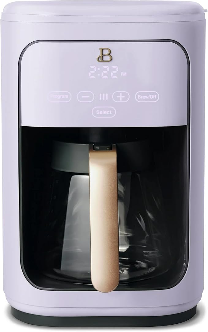 Beautiful 14-Cup Programmable Drip Coffee Maker | Touch-Activated Display, 24-Hr Auto Brew, Reusable Gold-Tone Filter, Charcoal Water Filter, 3 Strengths by Drew Barrymore (Lavander)