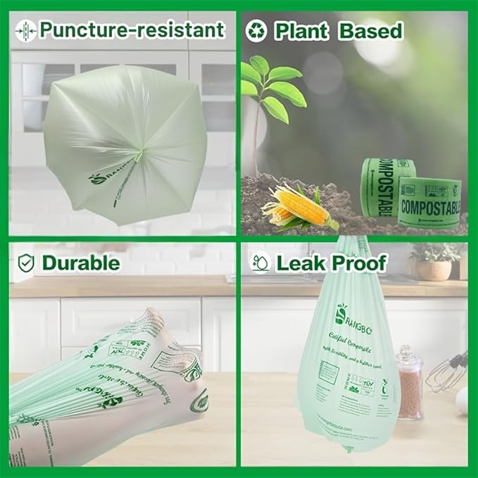 OrangeBio Certified Home Compostable Produce Bags, 250 Count, 14 x 18 Inches, Hold Up to 14 Lbs, ASTM D6400, EN 13432, US BPI & Europe OK Compost Home Certified