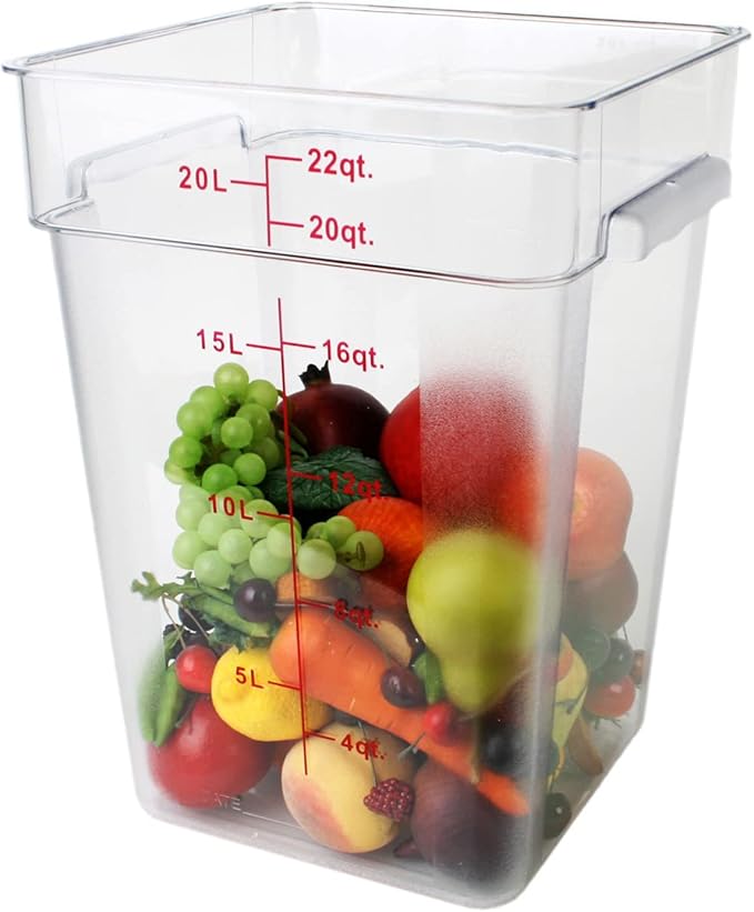 Tiger Chef 22 Quart Commercial Grade Clear Food Storage Square Polycarbonate Container With Blue Lid