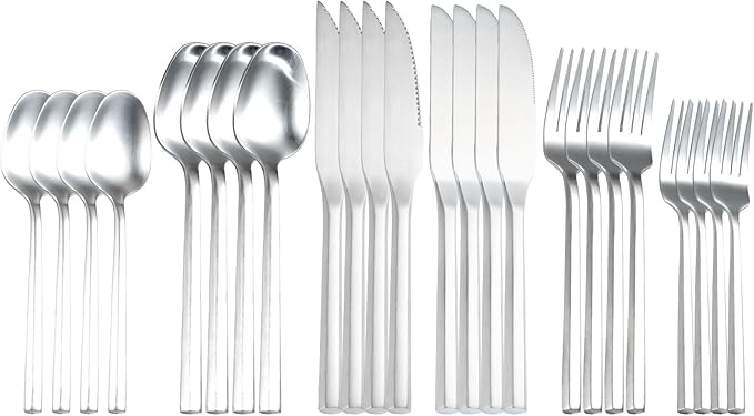 Silverware Set with Steak Knives,Zerophilo Flatware Set with Hexagon Handle 24 Pieces 18/0 Stainless Steel Cutlery Set for 4,Dishwasher Safe
