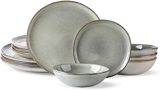 AmorArc Ceramic Dinnerware Sets,Handmade Reactive Glaze Stoneware Plates and Bowls Set,Highly Scratch Resistant | Dishwasher & Microwave Safe Dishes Set,Service for 4 (12pc)