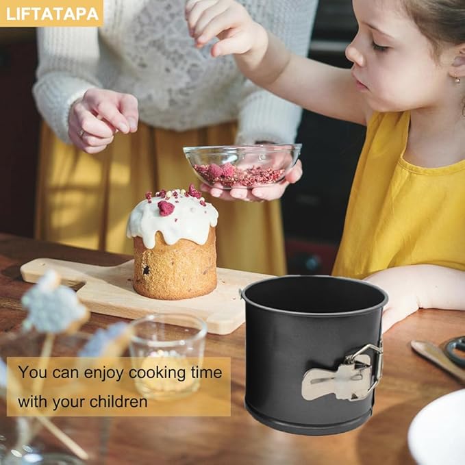 4Pcs Springform Pan (4inch, 5inch, 6inch, 7inch), Non-stick Cake Tin for Baking, Detachable Bottom Carbon Steel Cheesecake Mold Deep Dish Pans Round Cake Molds(Black)