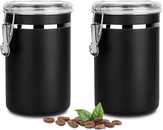 Stainless Steel Food Container with Clear Lids Airtight Container Stackable Small Canisters Kitchen Pantry Storage for Cereal, Snacks, Candy, Herbs, Spices, Sugar, Tea (1.8L Dark Black-2)