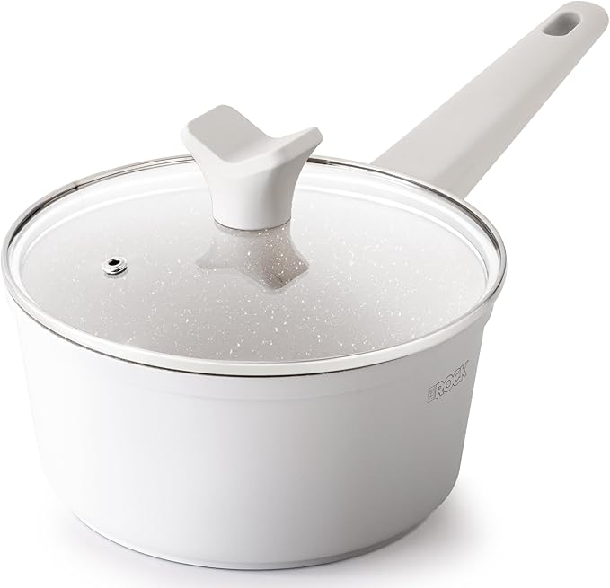 THE ROCK SOHO Ceramic Nonstick Saucepan with Lid, 2 Quarts Non Toxic Small Pot with PPG Fusion Pro Coating–Nothing Sticks, Never Warps, Lasts Longer, Induction Compatible, PTFE, PFOA&PFAS Free, Cream